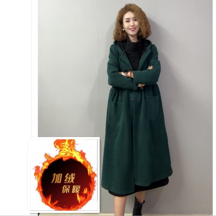 8459[品尚]秋冬装新款中长款连帽加绒开衫外套上衣连衣裙外套风衣