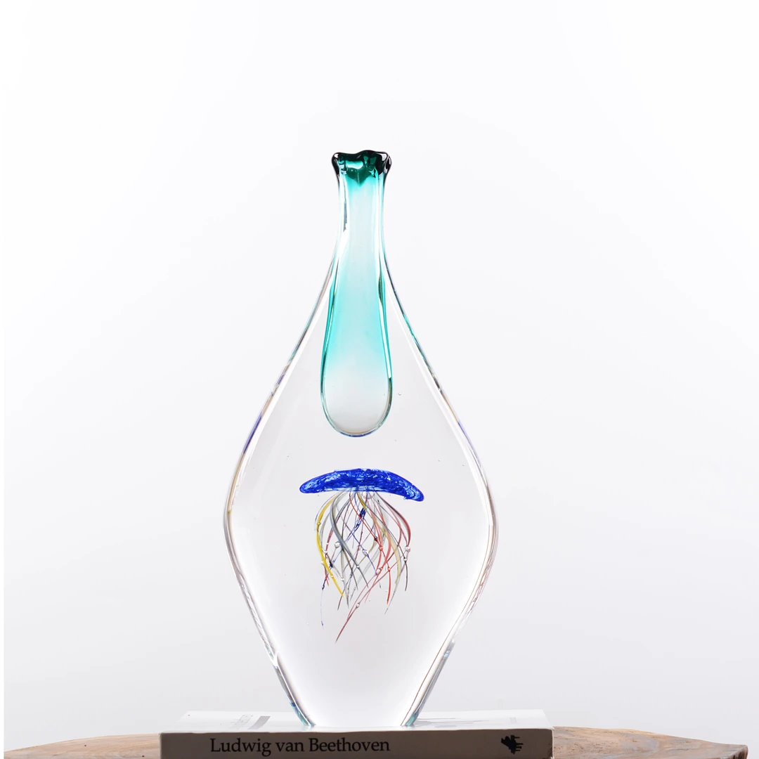 【品一轩家居】 限定款天空蓝色水母花瓶 纯手工水晶琉璃花瓶