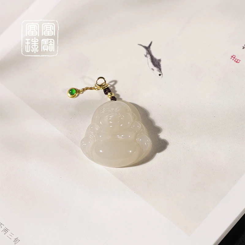 【翠藕】富富珠宝 和田玉18k金佛公吊坠 赠绳（天然珠宝多样性发）