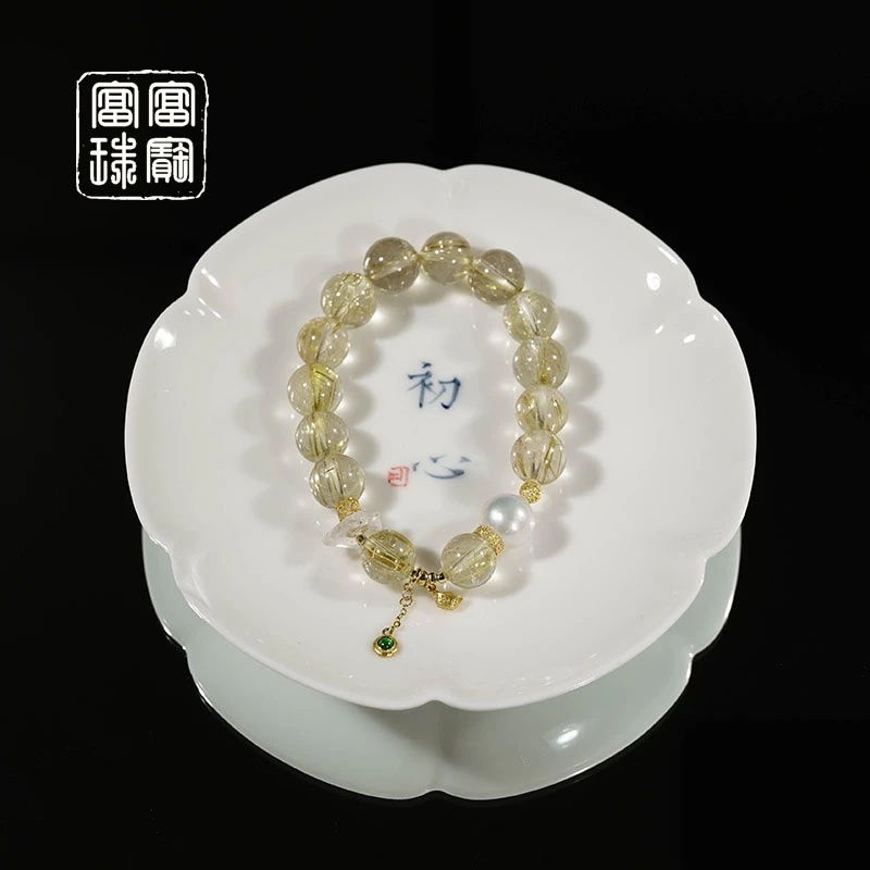 【千予】板钛晶 水晶翡翠18k金手串 （天然珠宝多样性发）