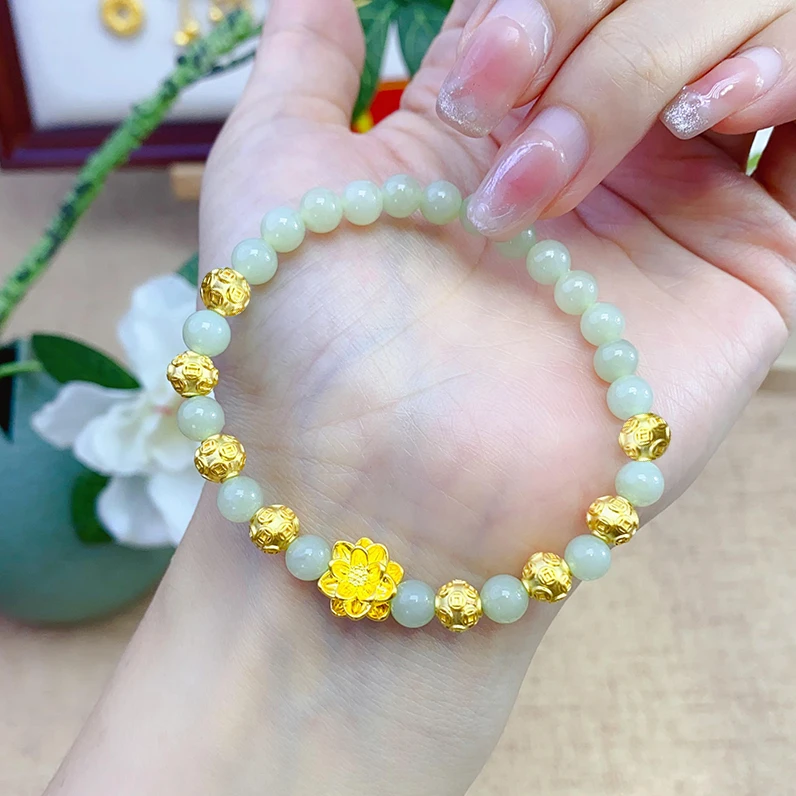 足金999莲花时尚手链卡6金钱珠气质百搭手串5D硬金工艺精美女款链