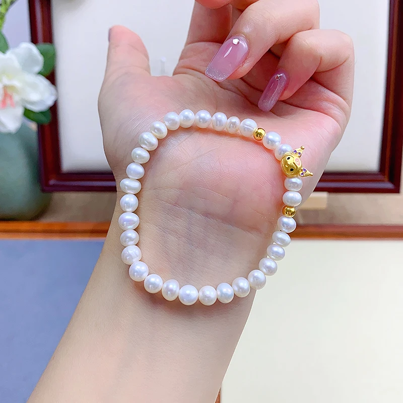 足金 999  库洛米淡水珍珠手串个性百搭气质手链时尚女性小姐姐款