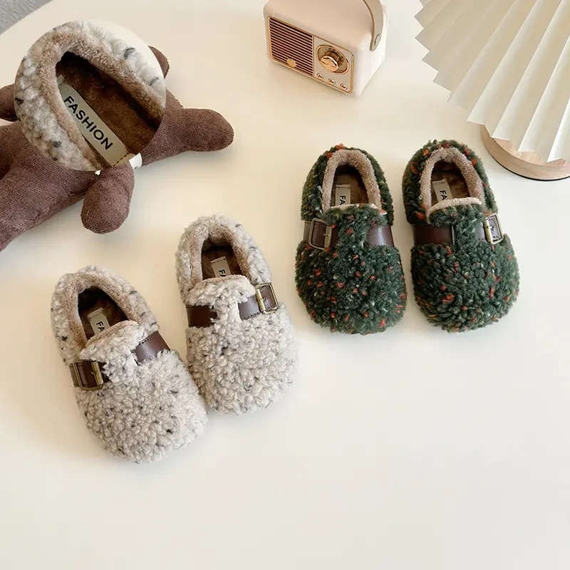 冬新款女童ins毛毛棉鞋男宝二棉保暖鞋子加绒宝宝超轻软底棉鞋潮