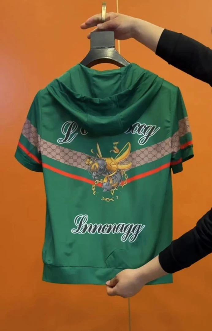 蜂王男士拉链连帽短袖602款