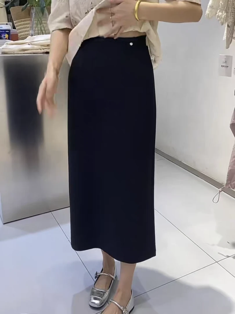 美美推荐9283薄料半身裙女小个子中长裙后开叉包臀一步裙