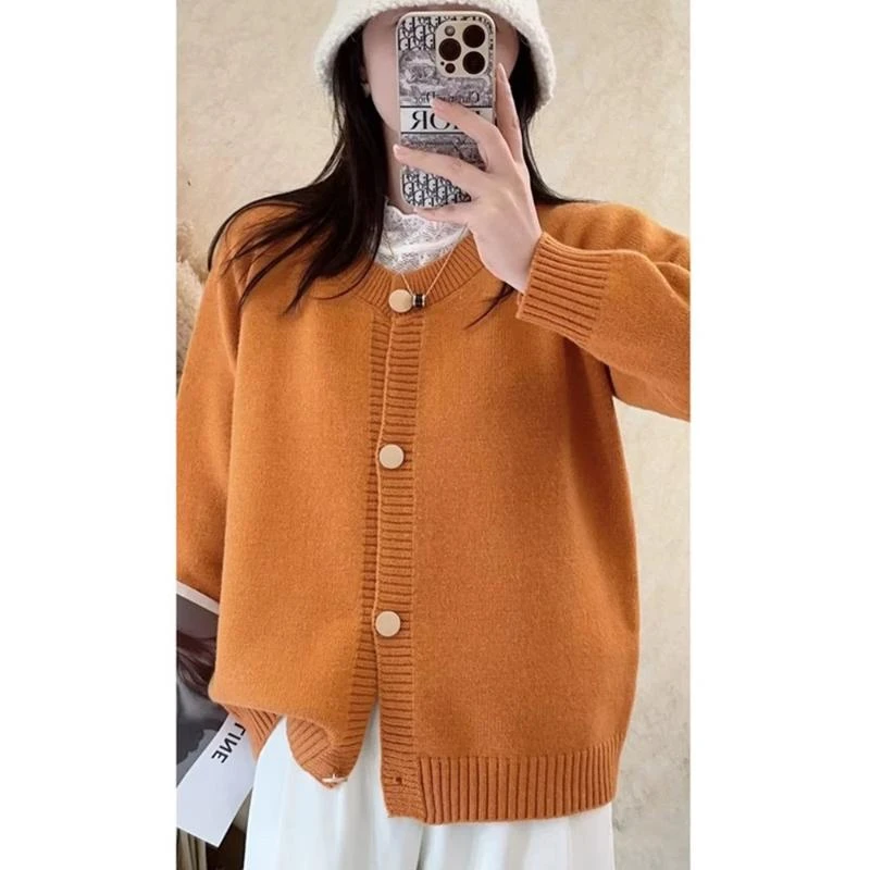 （大爷家）0101 纯色圆领针织开衫毛衣外套