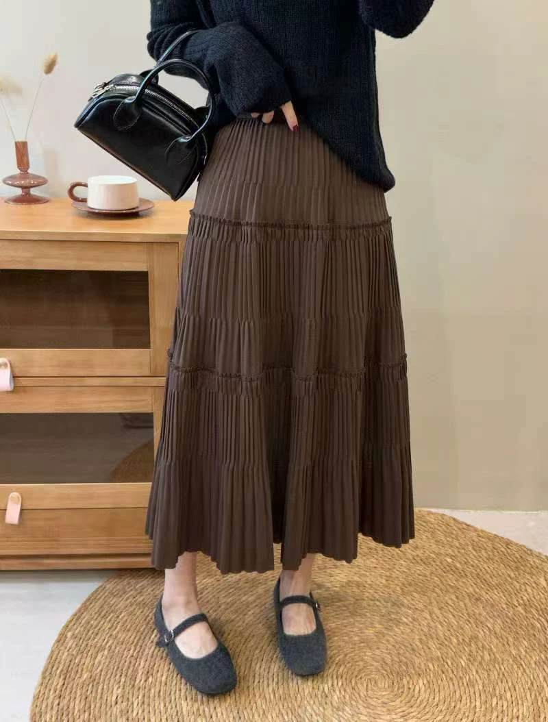 99612百褶半身裙中长款A字裙大摆蛋糕裙