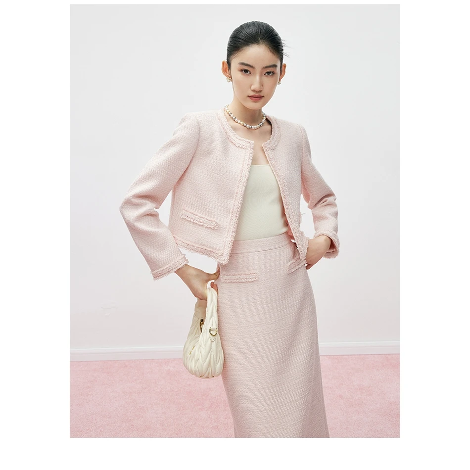 Mandy Zhang法式千金风重工粉色小香风短外套女春季气质高级感