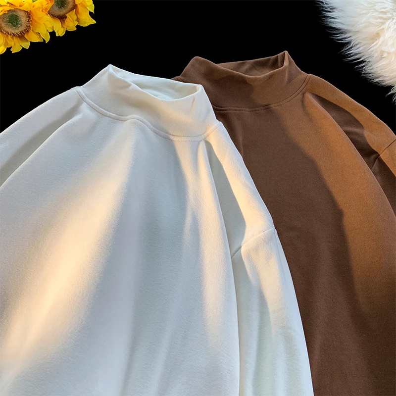 【泽泽】秋季新款纯色内搭男长袖半高领休闲宽松百搭简约保暖打底