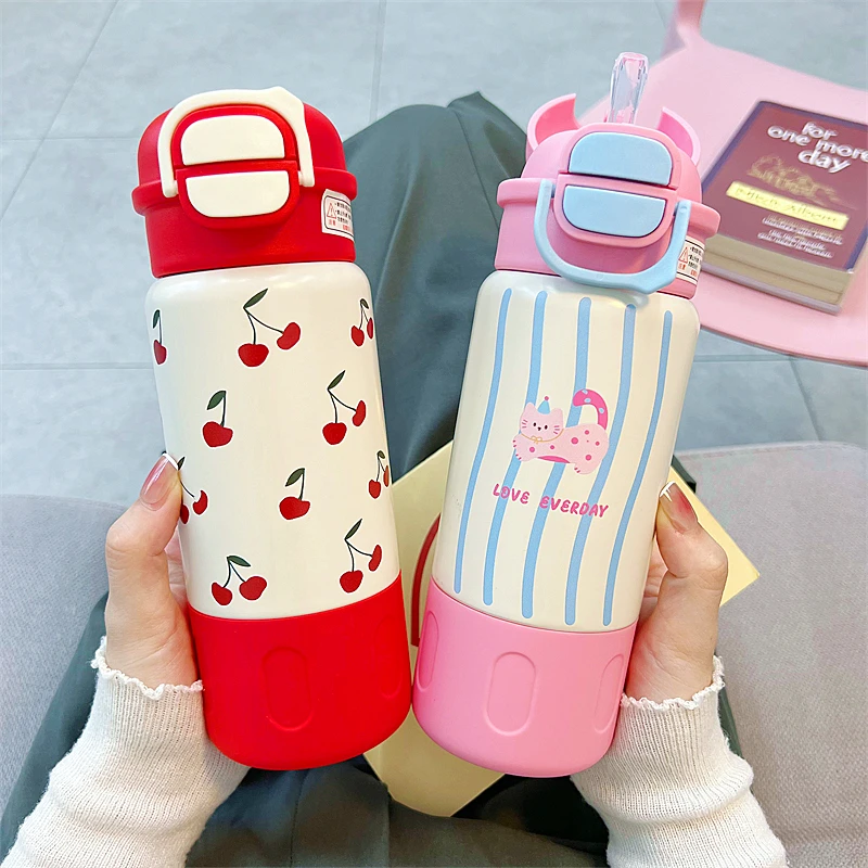 可爱双饮保温杯2024新款女生高颜值吸管水杯学生运动便携随行杯子