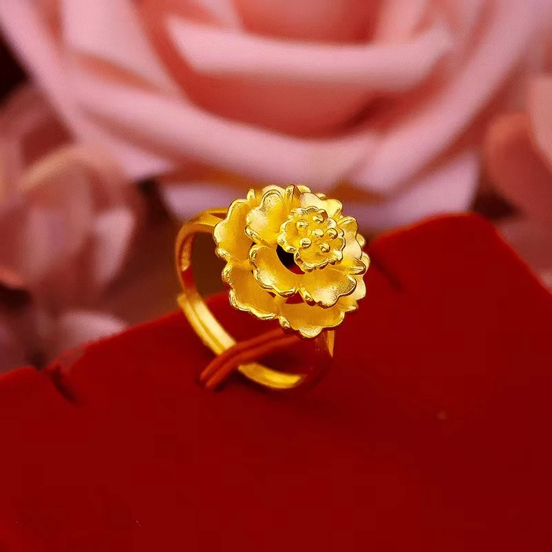 合金戒指 芙蓉花牡丹花花朵戒指女开口时尚百搭首饰轻奢经典