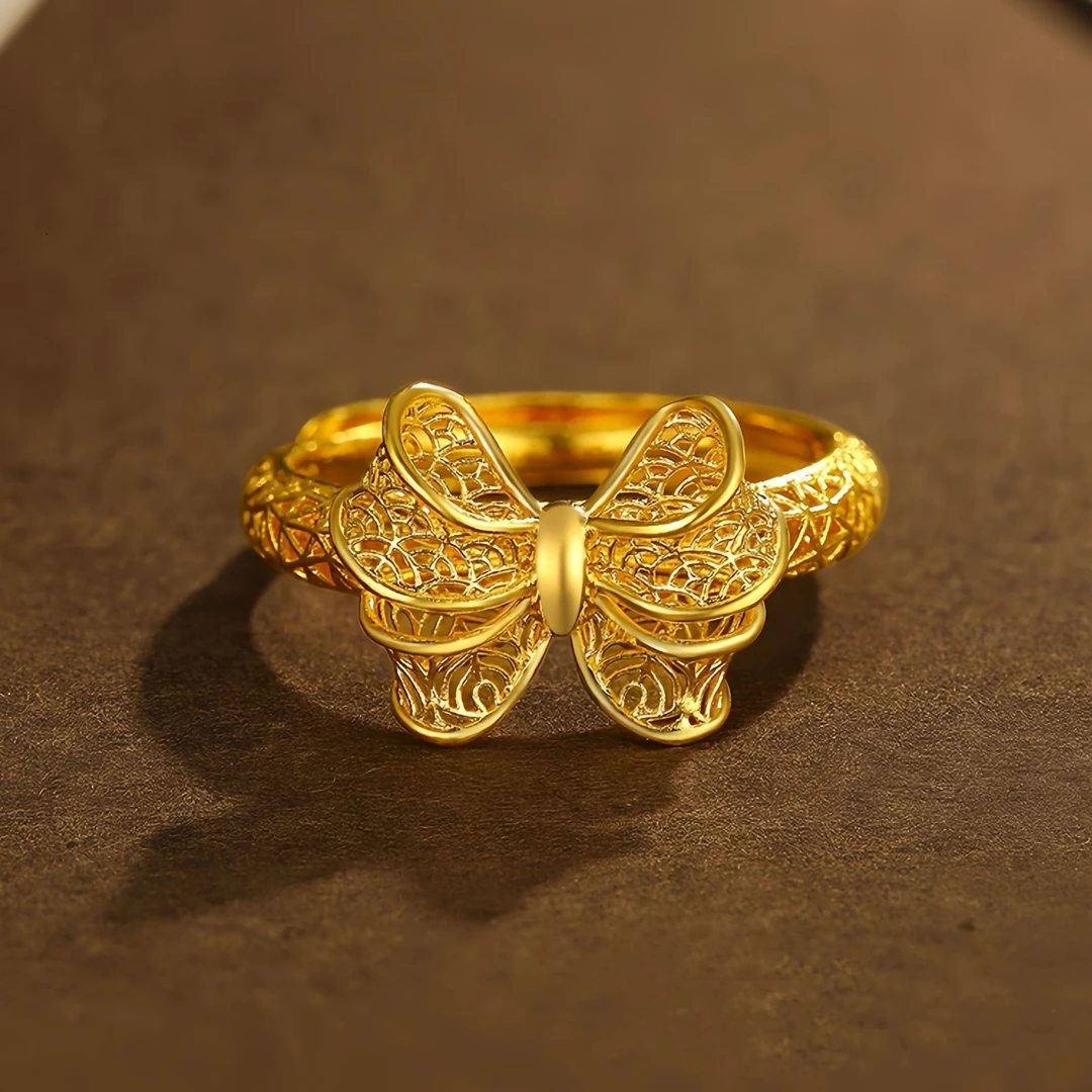 铜合金戒指 新中式花丝缠绕蝴蝶戒指女2024新款活口指环高级感