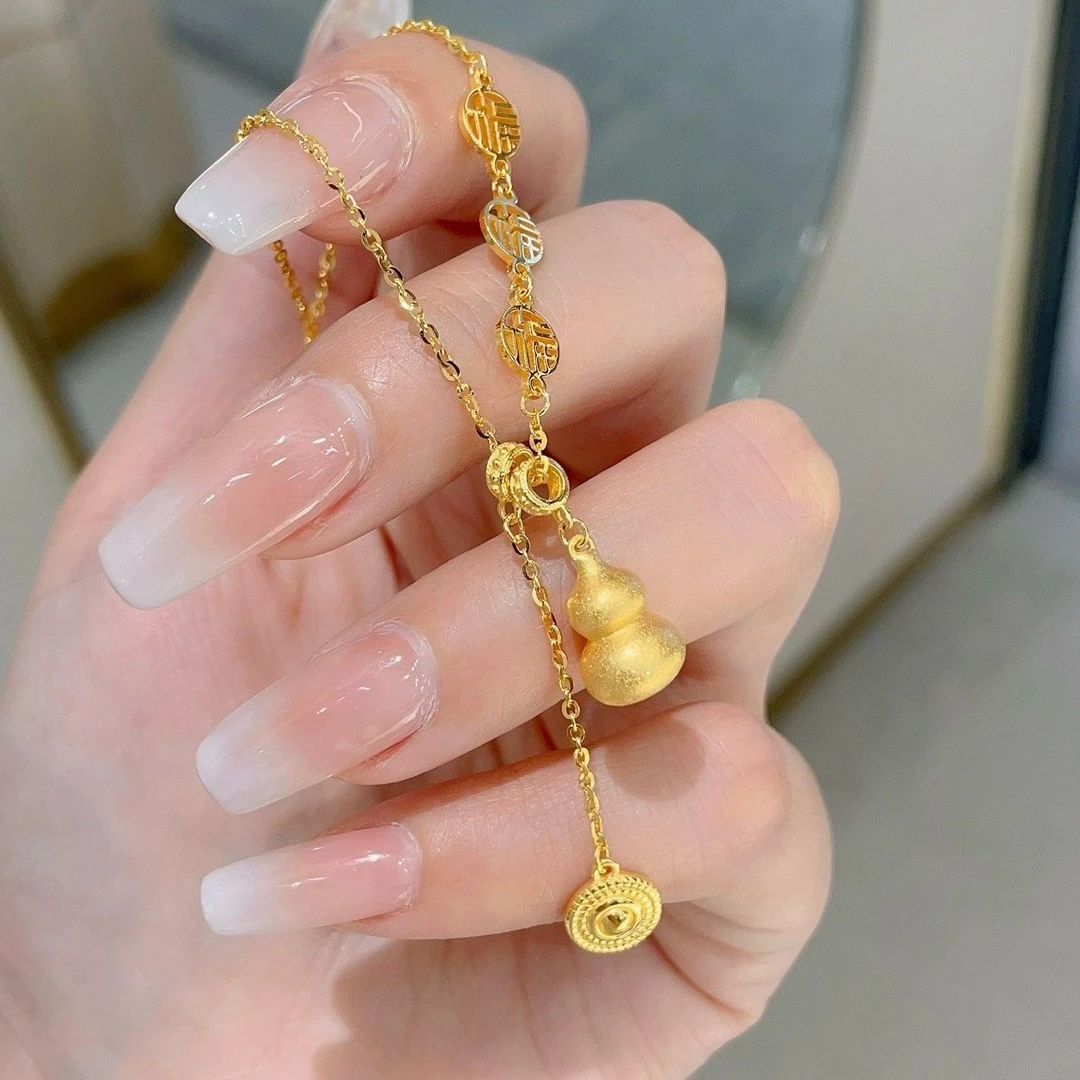 铜合金项链 新中式葫芦吊坠项链小众轻奢吉祥如意精致项链锁骨链