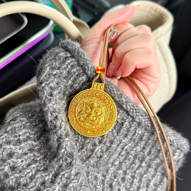 铜合金布艺项链 新中式独角貔貅项链吊坠罗盘精致高级感毛衣链