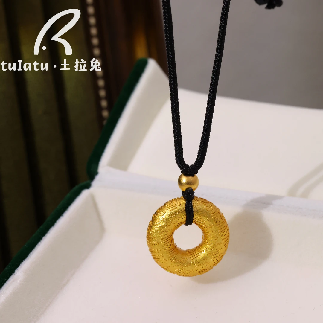 铜合金布艺项链 中式国潮立体实心百福同心圆甜甜圈平安扣项链
