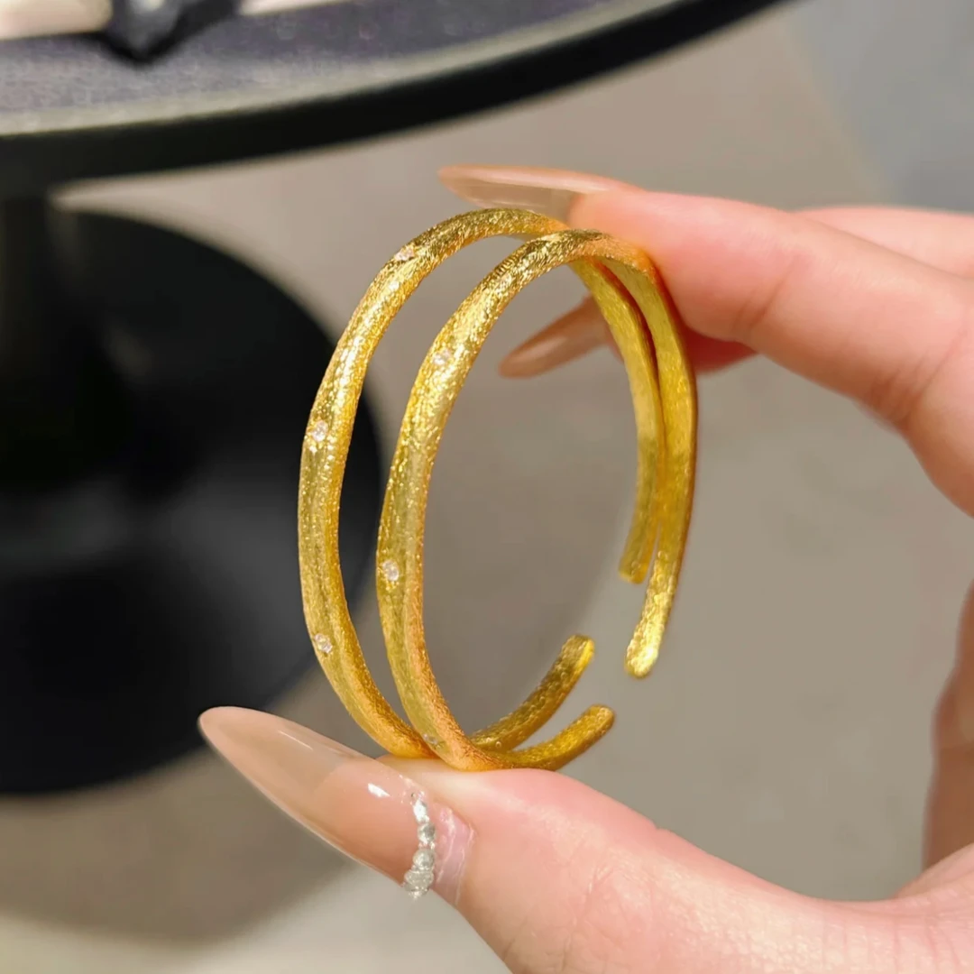 铜合金合成锆石手镯 新中式拉丝工艺开口手镯细款女高级手饰手镯