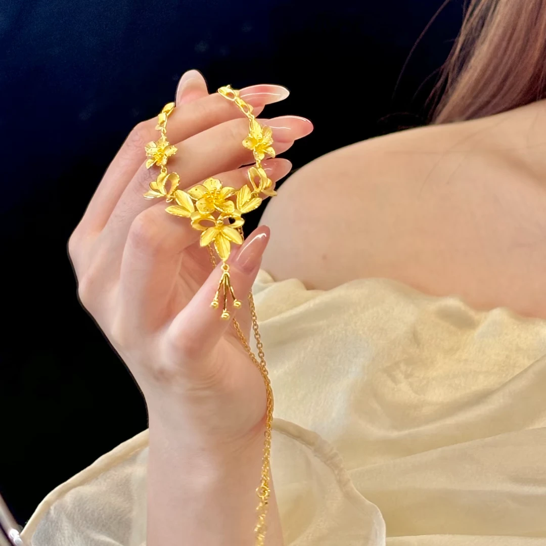 铜合金项链 中式花月佳期繁花似锦花朵金色时尚百搭民族风项链女