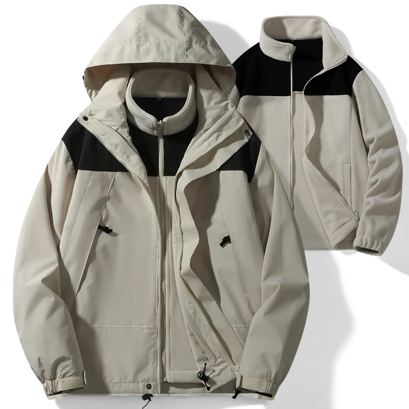 冬季保暖冲锋衣情侣连帽时尚运动户外防风防水冲锋衣加绒加厚