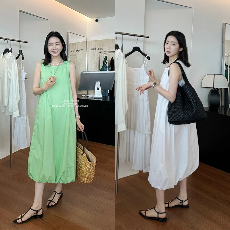 widelia陈魅儿2024春季新款 韩版纯色宽松无袖花苞裙连衣裙822299