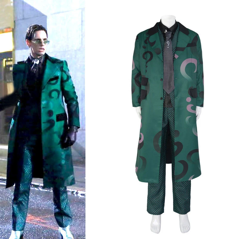 圣威达哥谭第五季谜语者谜语人cosplay风衣 万圣节cos服装绿色
