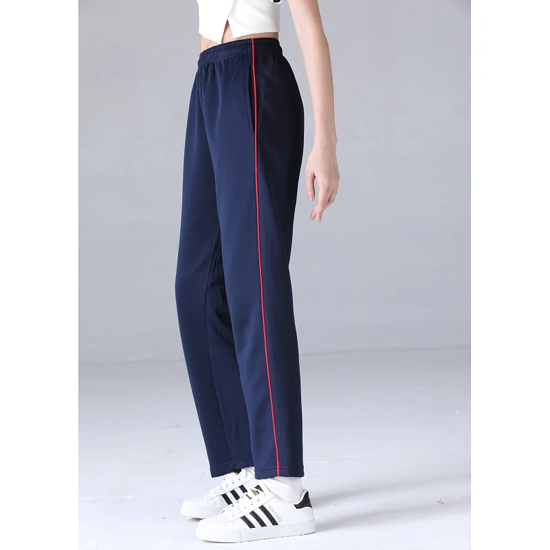 南韩丝校服裤子藏蓝色细红条男女小学生初高中生百搭通用运动休闲