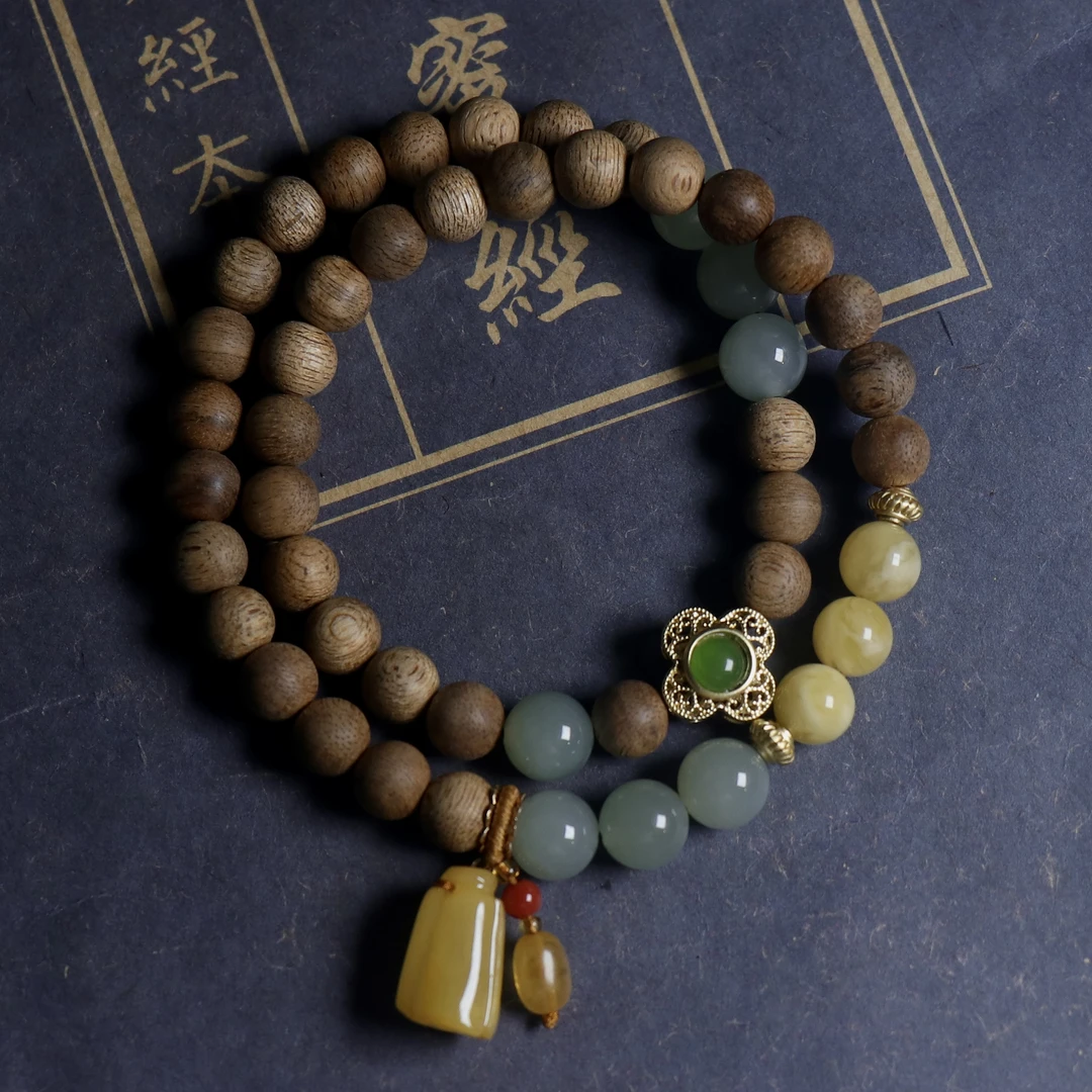 沉香搭配蜜蜡等0.6国香沉香双圈搭配款香味清新多样性