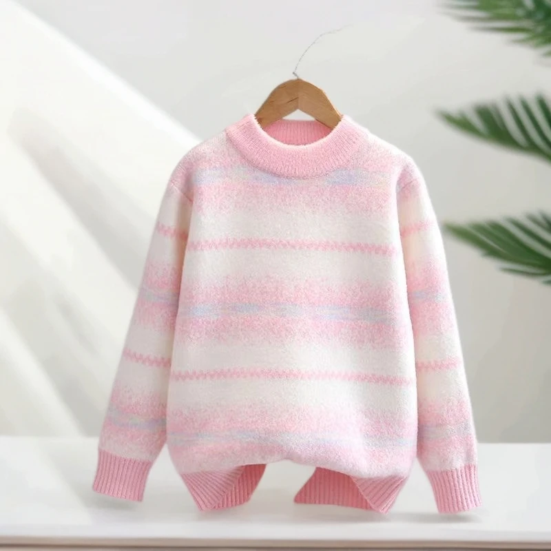 爆款女孩子秋冬洋气加厚保暖韩版宽松中大女童针织衫套头毛衣