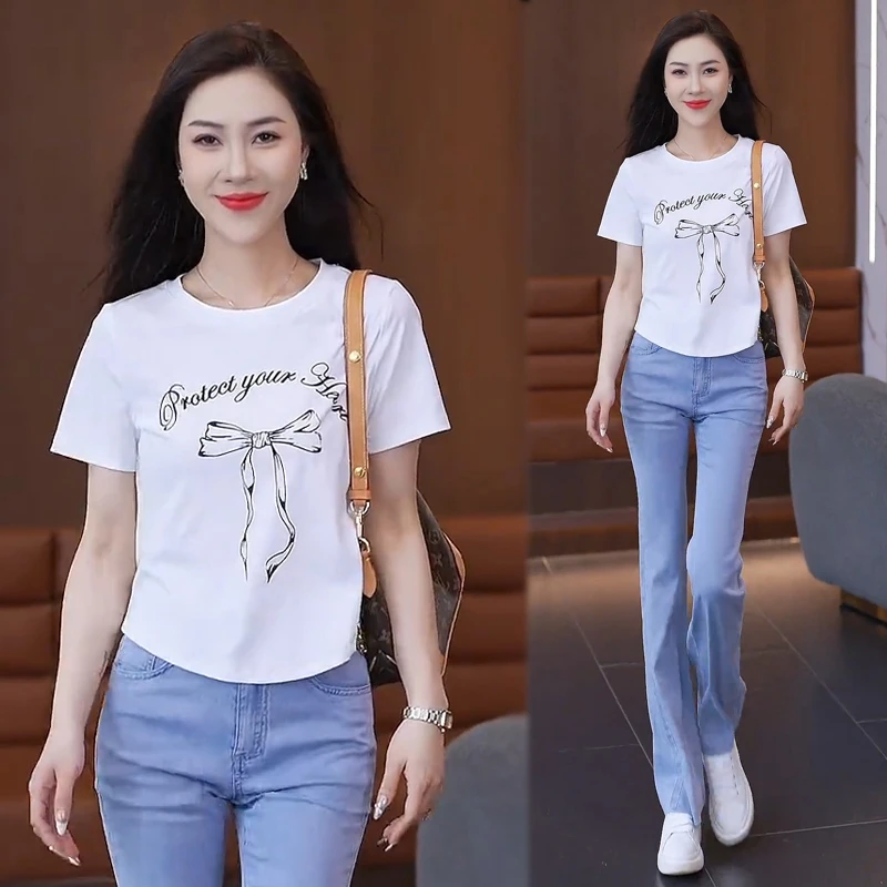 短袖t恤女2024春夏季打底减龄遮肉显瘦小个子白T恤宽松短款上衣潮