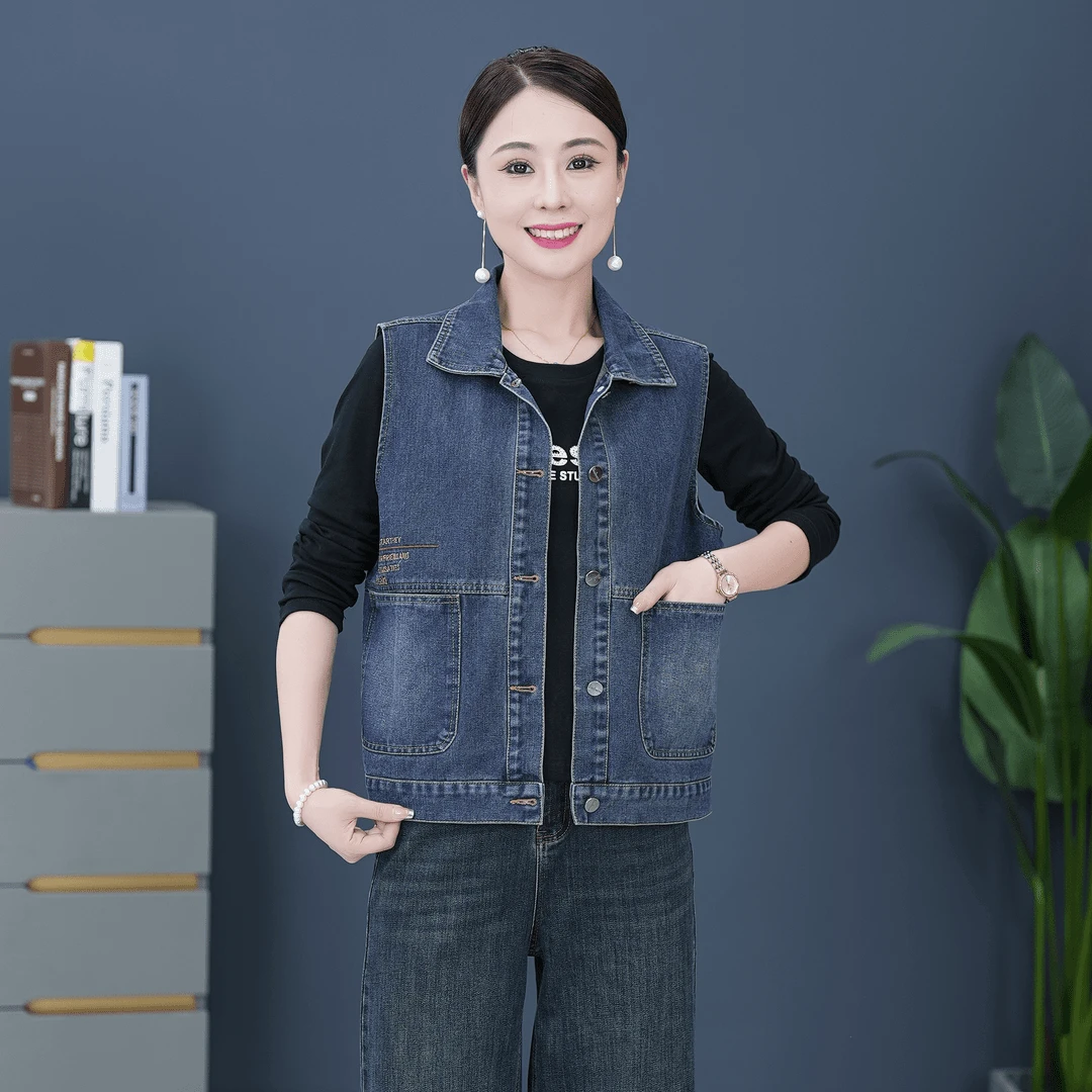 【立体口袋设计】秋季时髦简约慵懒松弛水洗软牛仔马夹百搭马甲外套