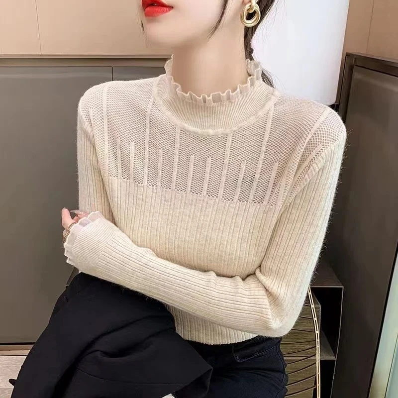 嫣源漫时尚气质秋冬洋气小香风毛衣半高领百搭打底修身长袖针织衫