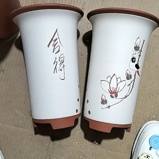 紫砂20CM（含）-50CM（不含）彩绘兰花盆两个微瑕