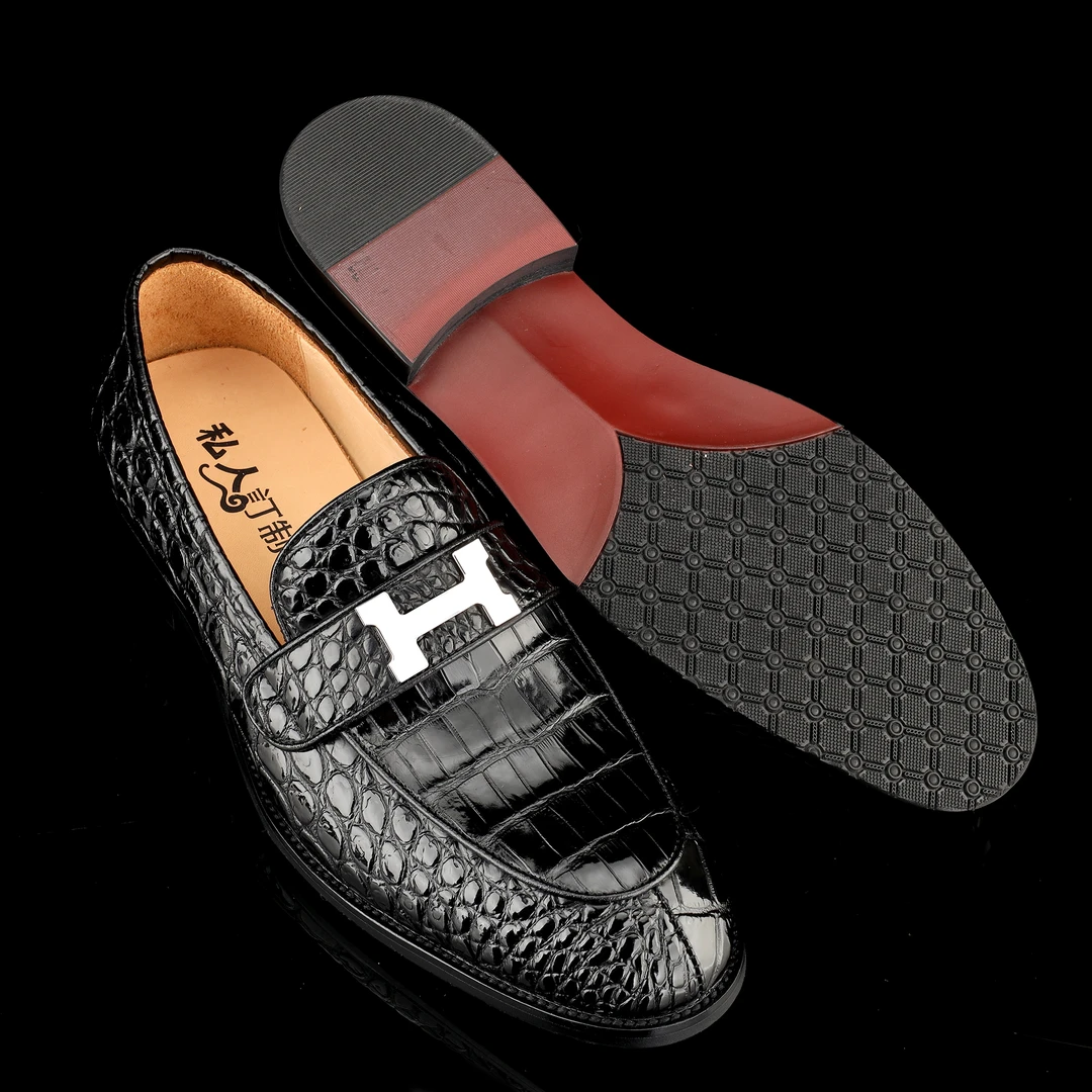 美鳄州  甄选真鳄鱼A级皮料男士乐福鞋弧型琴底外邦无拼接款