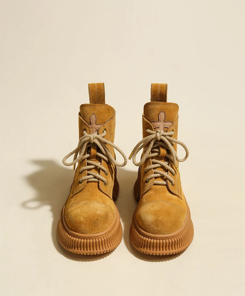 踢不烂大黄靴2024新款百搭系带英伦风短靴厚底马丁靴女增高