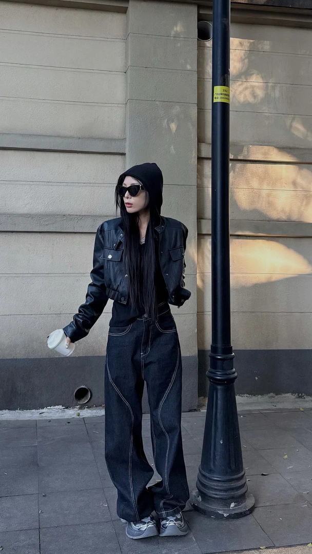 美式复古百搭明线异形分割多口袋极简直筒休闲裤