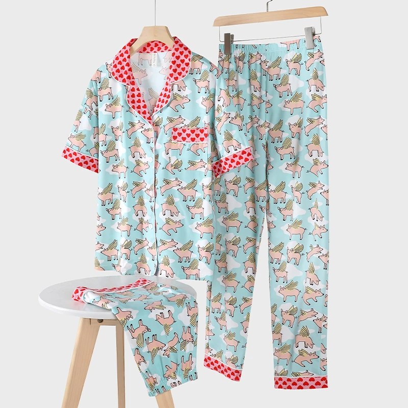 【飞天小猪】三件套睡衣女套装舒适时尚休闲女士短袖夏天家居服