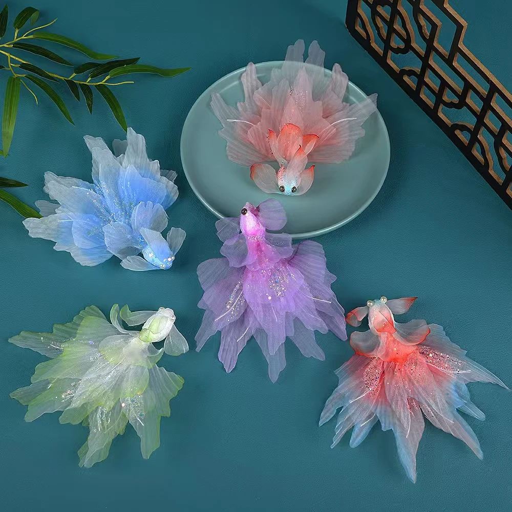 原创设计HF2062/1650烫花锦鲤色金鱼发夹超仙气质百搭汉服头饰