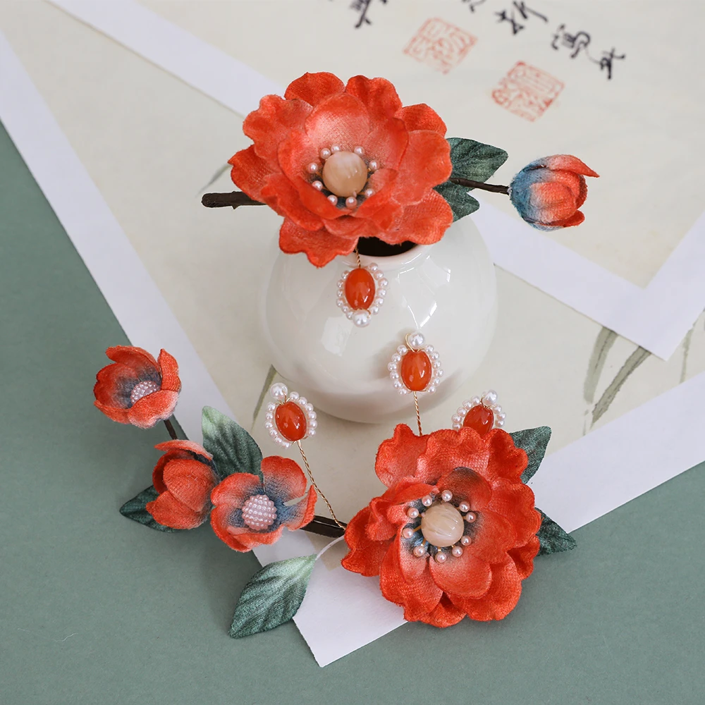 HF2446新款蓝绿撞色橘红色发簪汉服旗袍古风边夹头饰