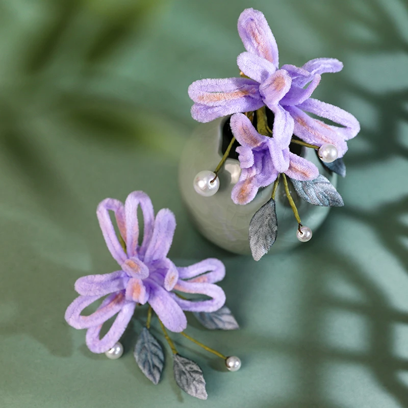 新款HF2291原创设计手工制作紫色仿绒花汉服古风百搭头饰