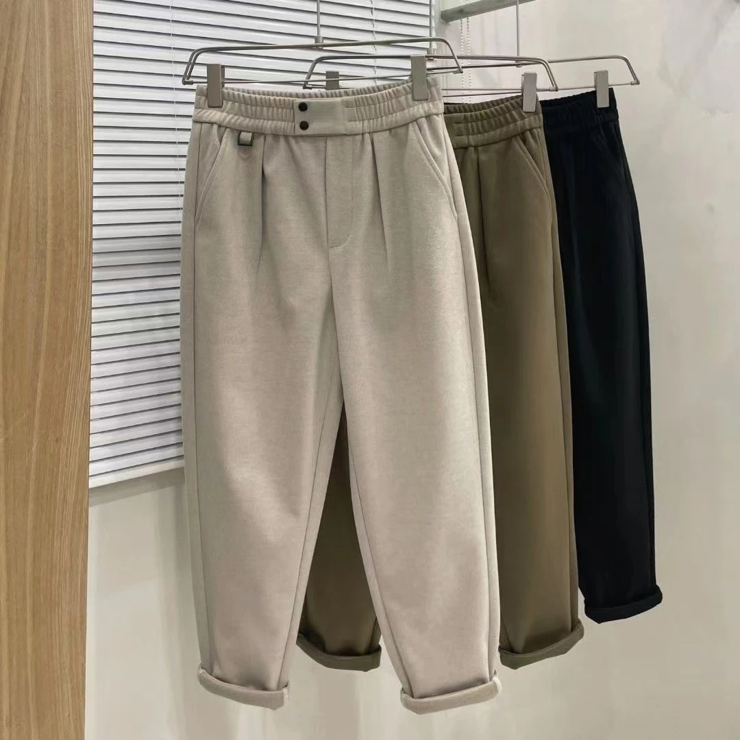 阿航原创高品质秋冬加厚呢料西裤微阔锥形裤情侣保暖宽松休闲裤