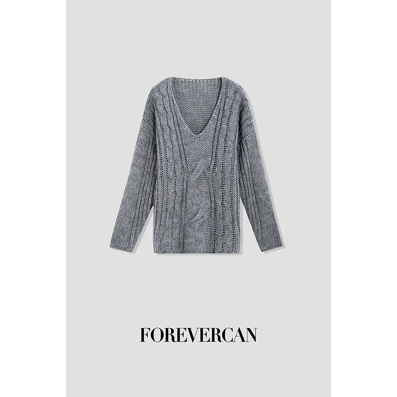 FOREVERCAN“查尔斯”慵懒风复古麻花编织宽松V领针织上衣 MY3731