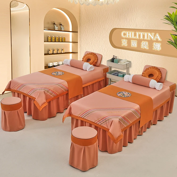 棉麻美容床罩四件套纯棉美容院专用洗头疗按摩足疗床单四季通用