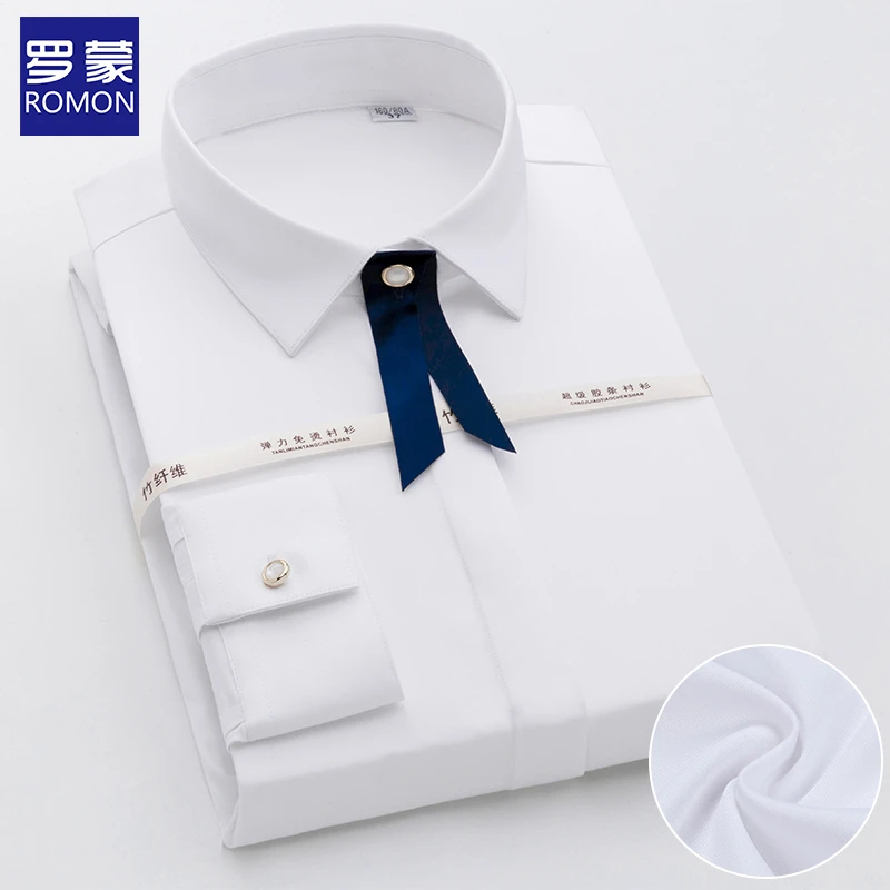 【竹浆纤维】罗蒙白衬衫女士长袖商务休闲职业工装免烫短袖蓝色衬衣