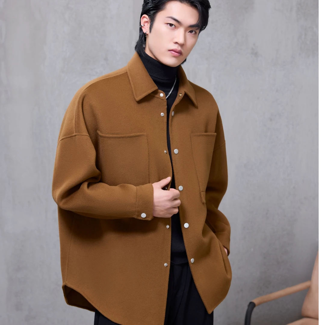 HERBEL/黑白2024冬季雅丹风穿搭大衣时尚翻领无性别穿搭男女同款