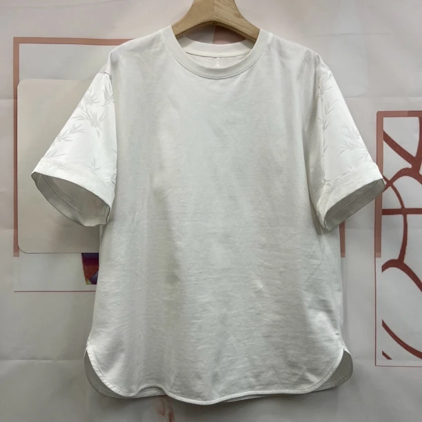 欧货袖口翻边国风短袖体恤衫女夏24新款百搭套头圆通显瘦上衣7931