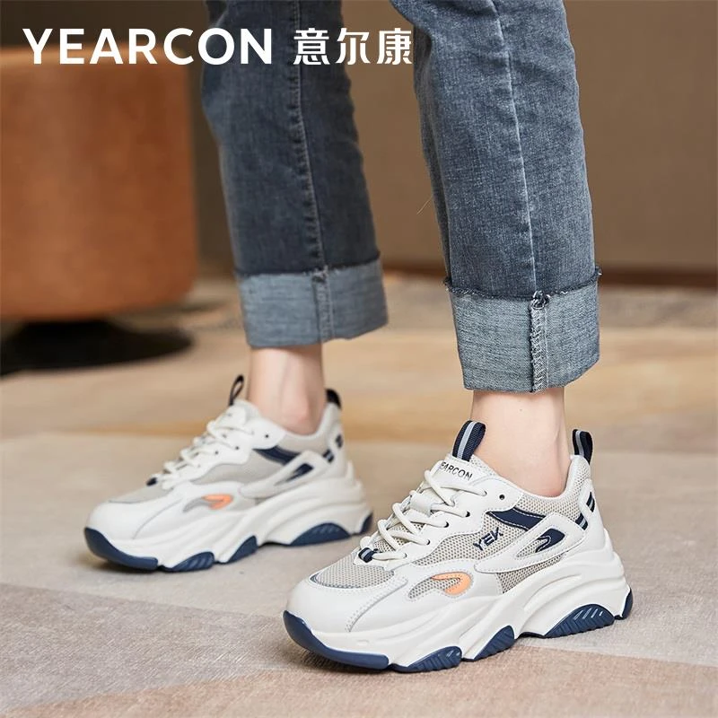 意尔康运动鞋女鞋2024新款夏季网面透气爆款厚底夏天内增高老爹鞋