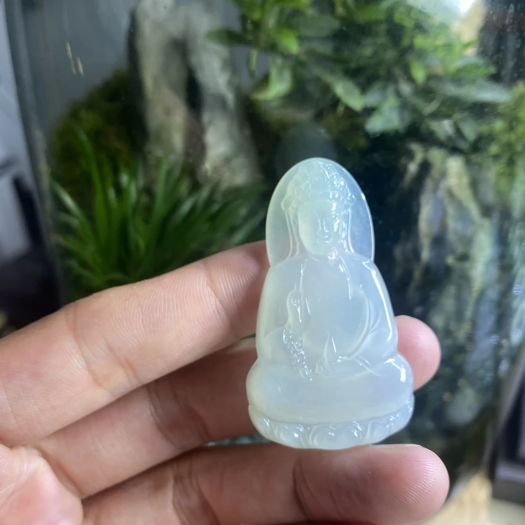 翡翠观音缅甸翡翠老种冰胶弥勒佛冰种女士吊坠多样性发其一白色