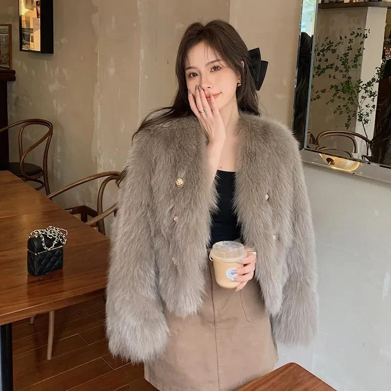 环保狐狸毛毛仿皮草外套女秋冬气质名媛小香风宽松百搭毛茸茸上衣
