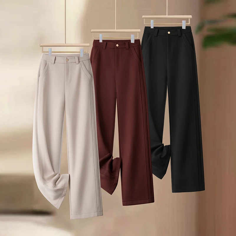 休闲阔腿裤女秋冬季高级感2024新款高腰加厚保暖显瘦毛呢直筒裤子