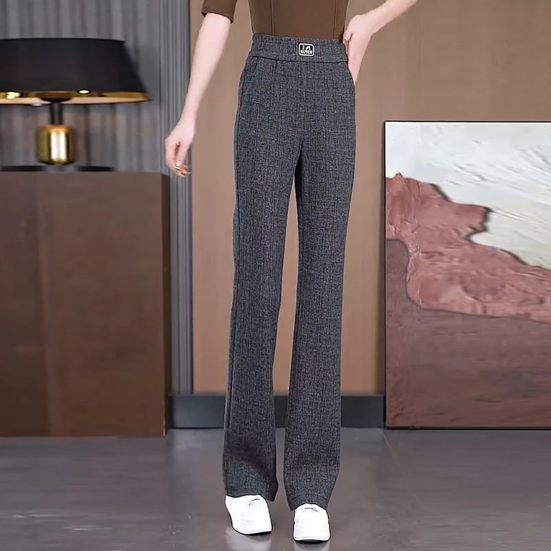 微喇毛呢裤女秋冬2024新款加厚垂感显瘦直筒喇叭长裤冬季休闲裤子