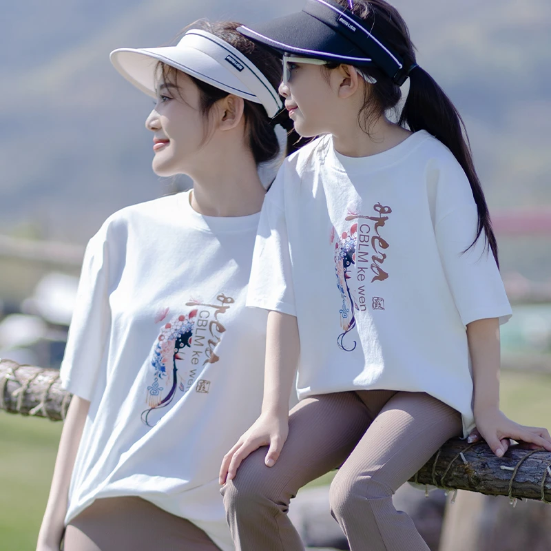 京剧印花女童T恤儿童休闲亲子短袖圆领上衣女孩宽松薄款夏季夏装